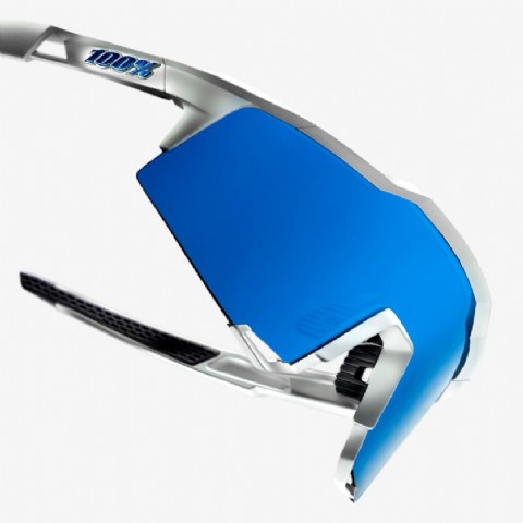 100% Speedcraft Matte White/ HiPER Blue Multilayer Mirror Lens + Clear Lens