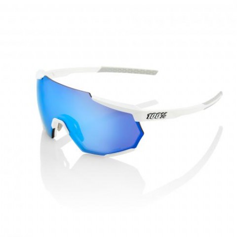 100% Racetrap Matte White/ HiPER Blue Multilayer Mirror Lens + Clear Lens